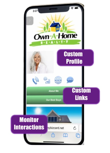 Own-A-Home Realty digital business card with custom profile, custom links and interaction monitoring